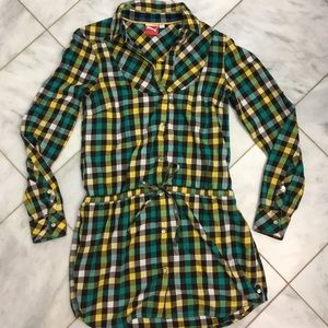 Puma plaid button down tie waist